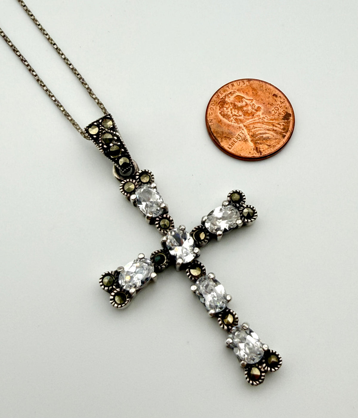 Sterling Silver Cross with White Topaz from Italy