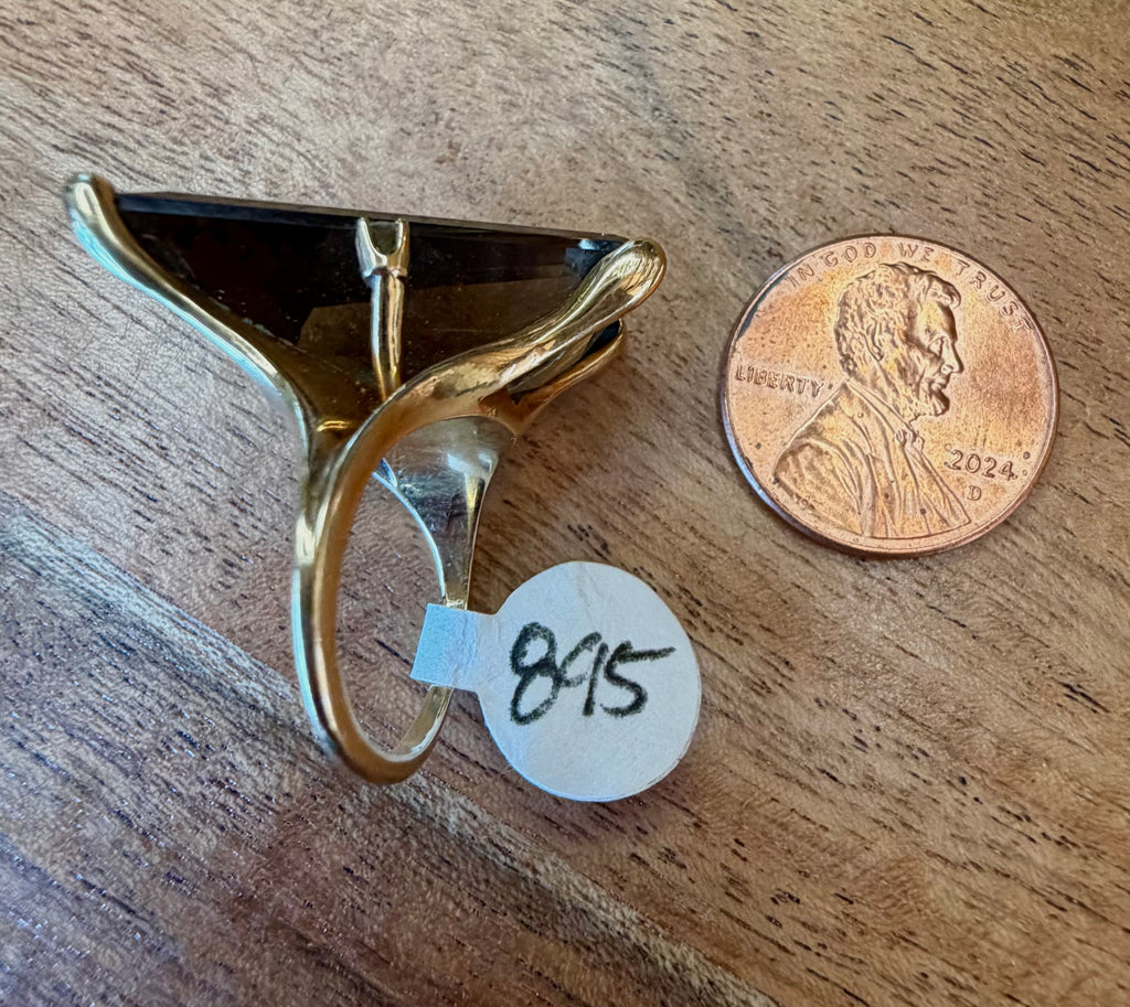 14K Gold Vintage Smokey Diamond Topaz 1970’s Ring