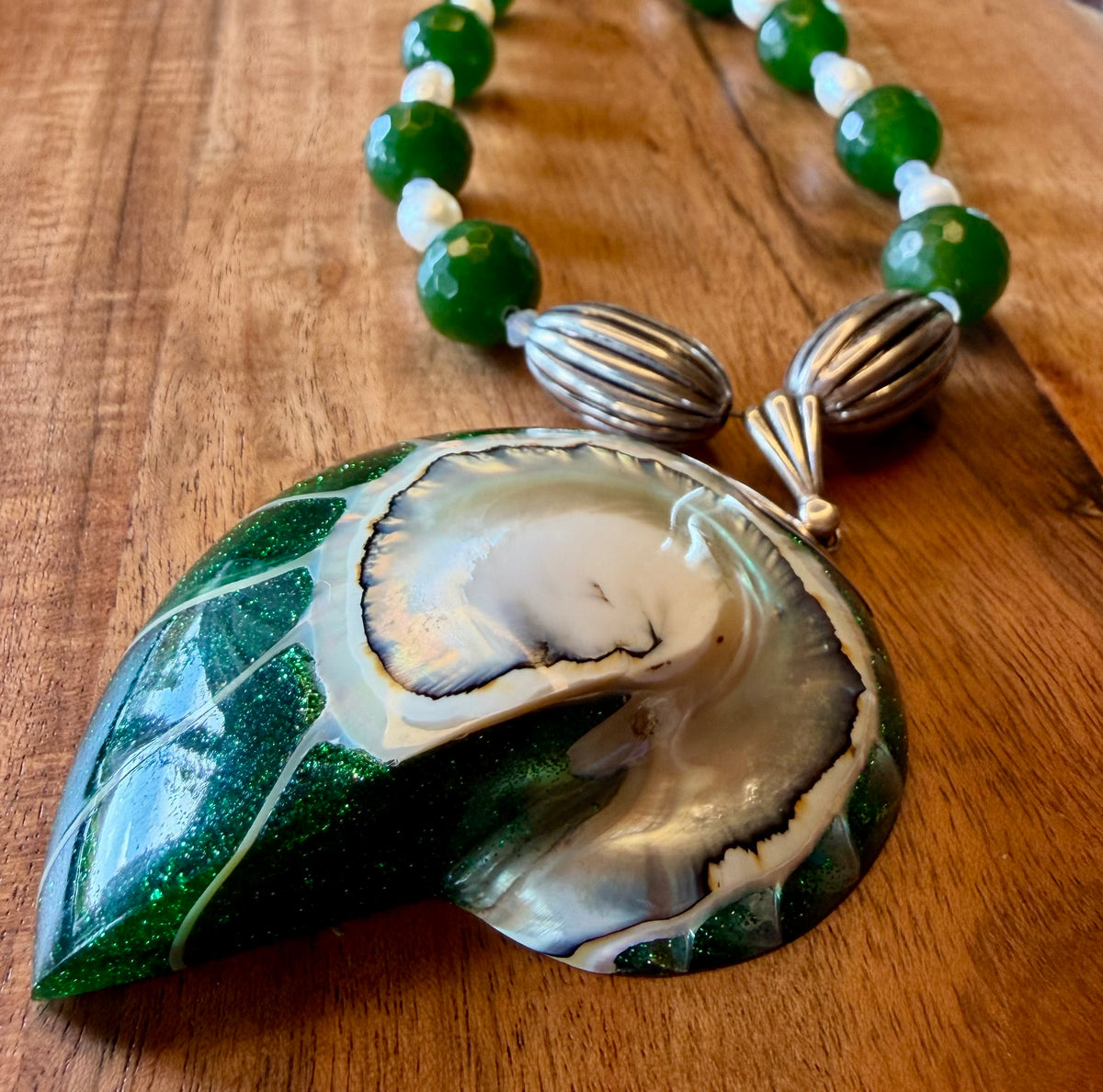 Silver & Pearl Stone Shell Necklace
