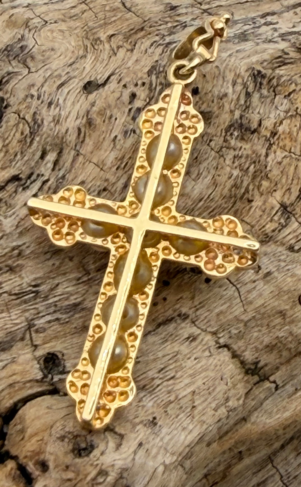 14 KT Gold Cross with Pearls & Diamonds