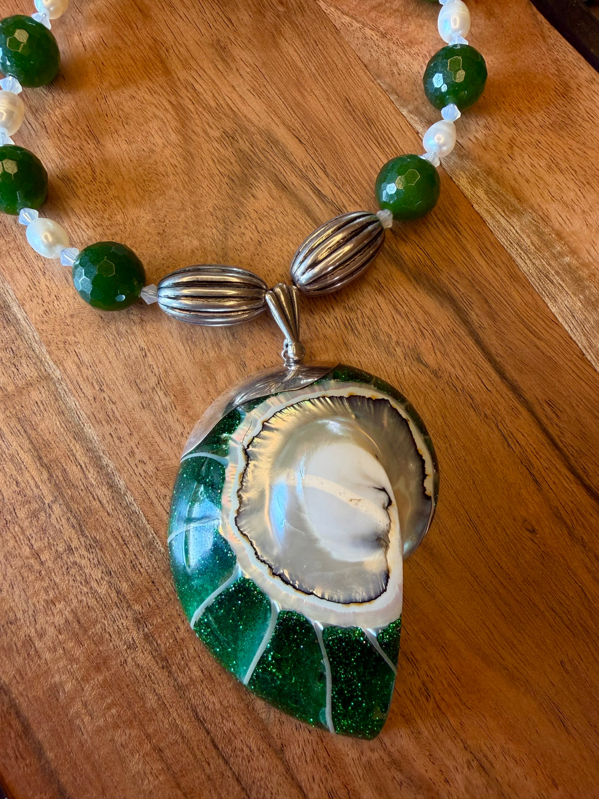 Silver & Pearl Stone Shell Necklace
