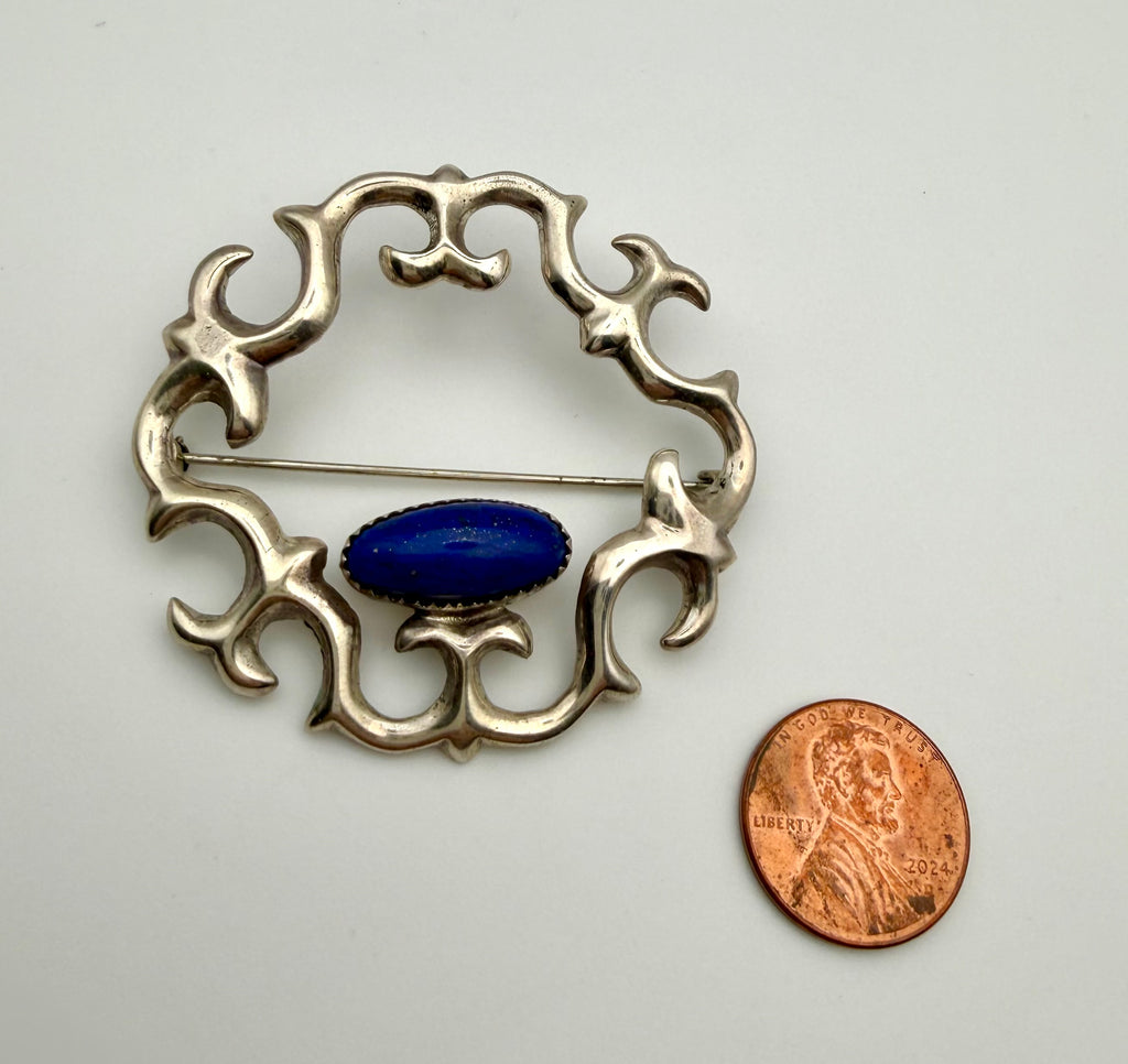 Sterling Silver Lapis Brooch