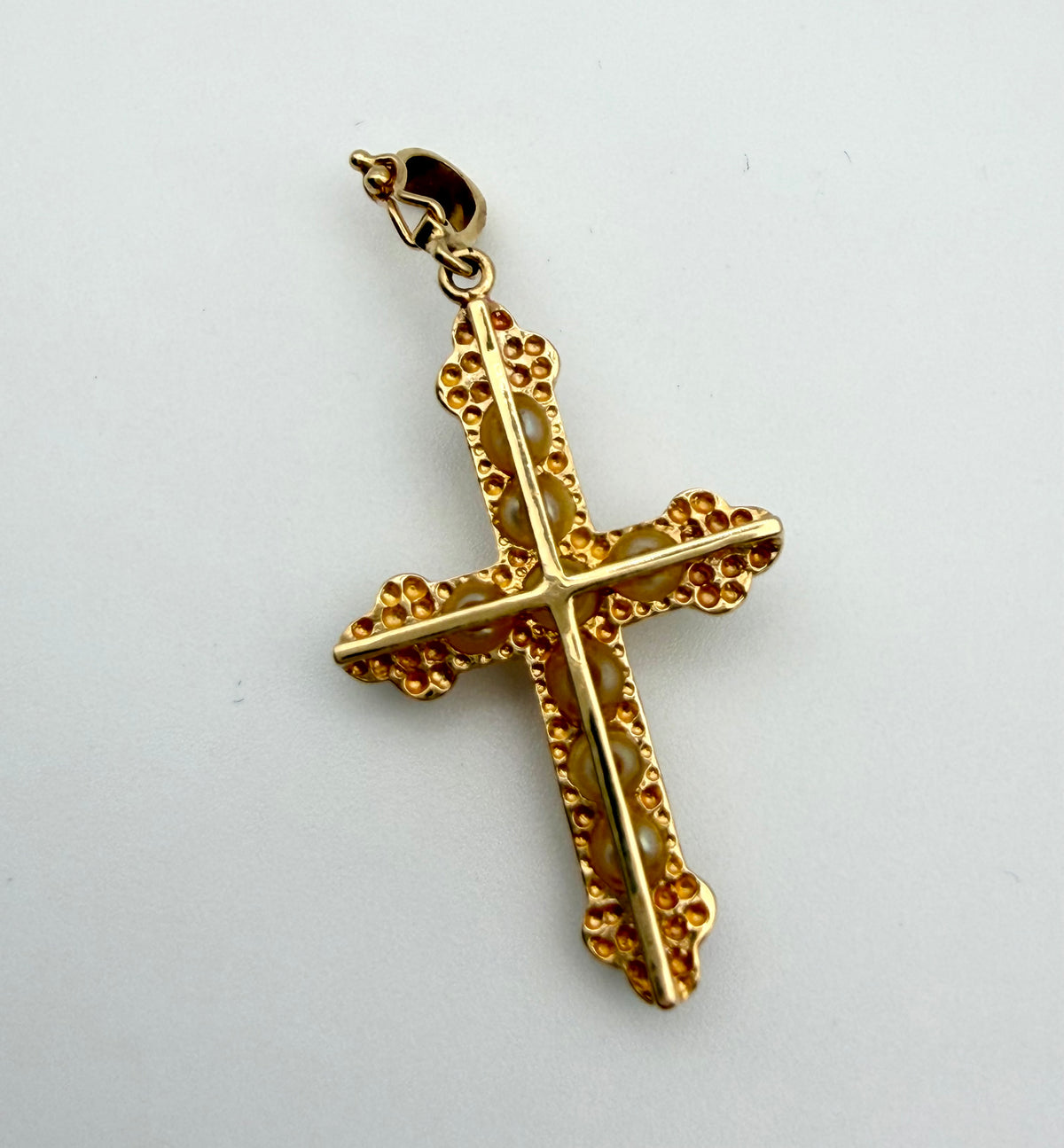 14 KT Gold Cross with Pearls & Diamonds