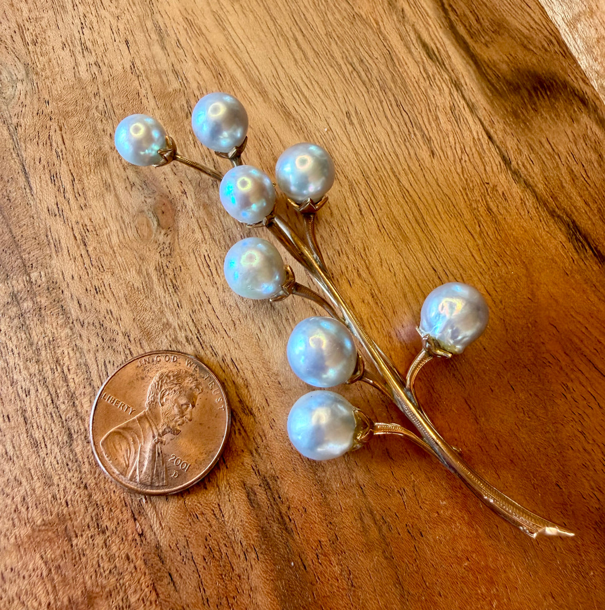 14K Gold Pearl Brooch