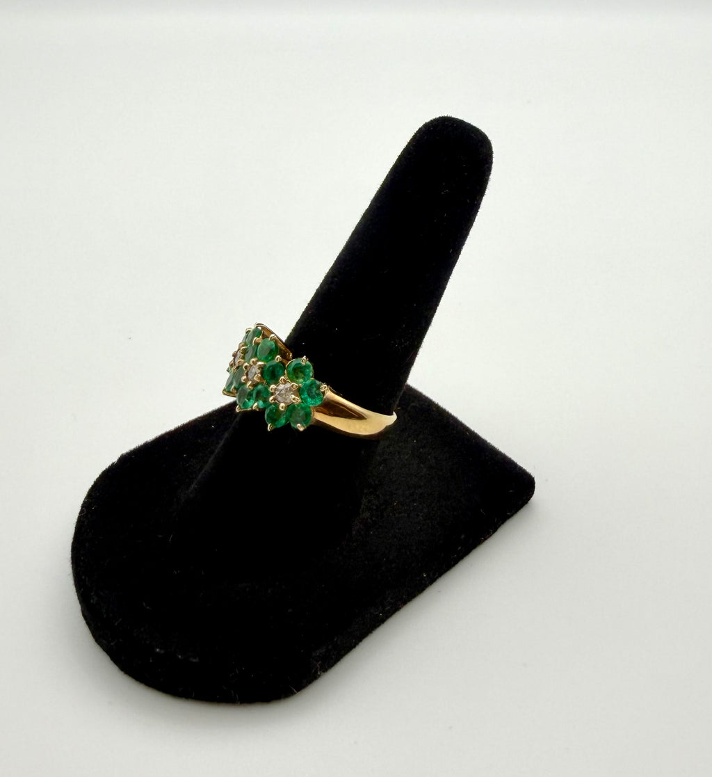 14 KT Gold Ring with Emeralds & Diamonds
