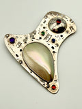 Sterling Silver Brooch With Stones & Shell Signed By Artist