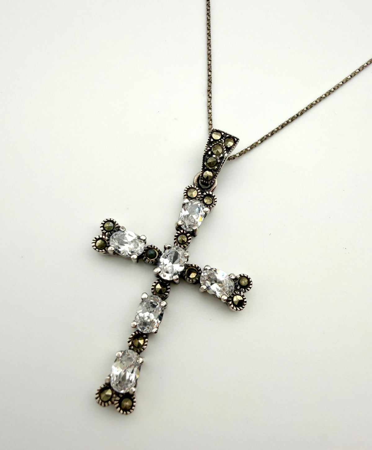 Sterling Silver Cross with White Topaz from Italy