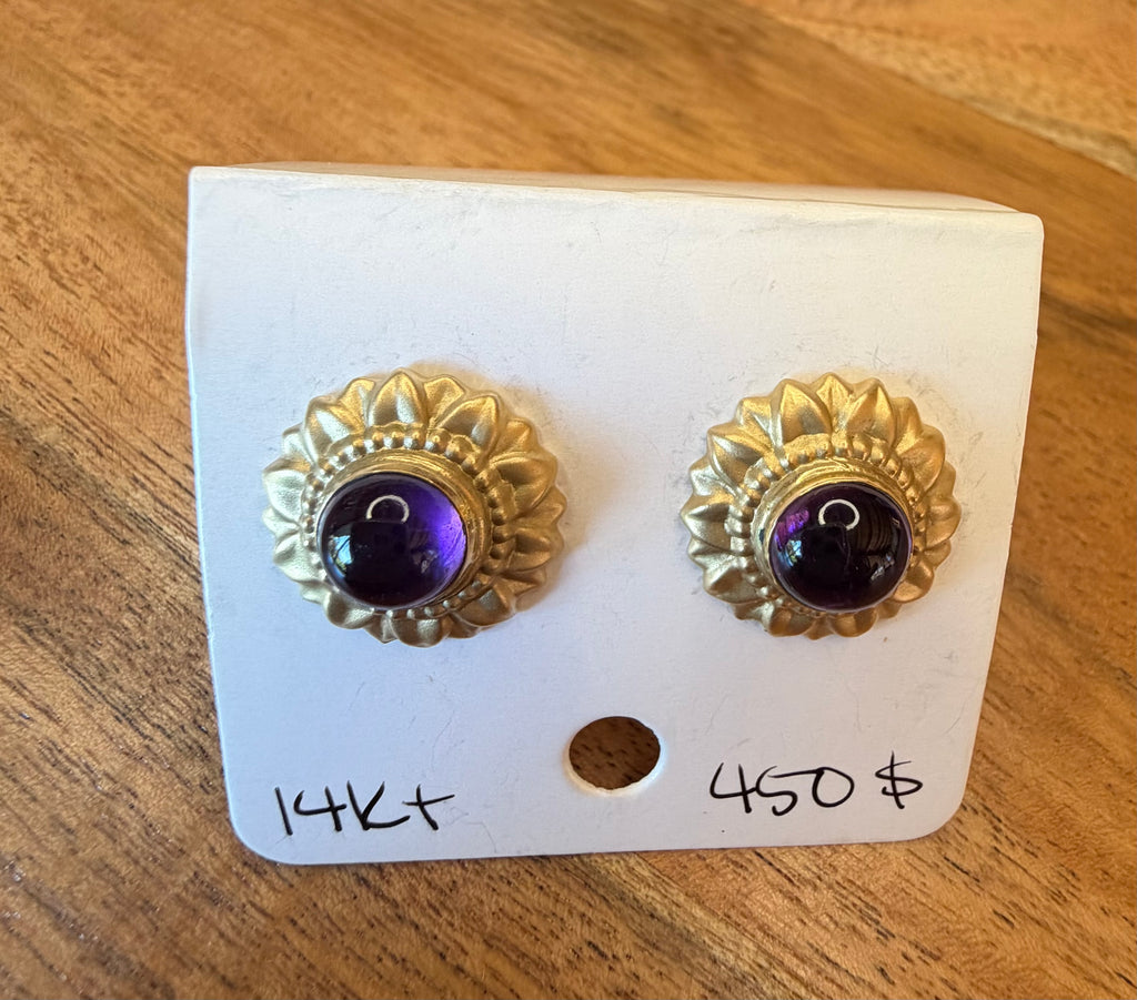 14K Gold Garnet Earrings Pierced