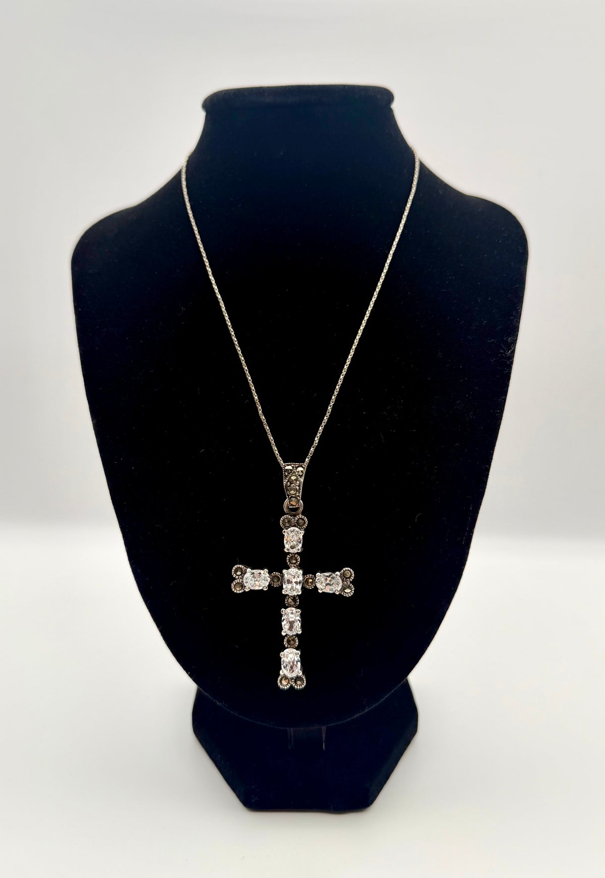 Sterling Silver Cross with White Topaz from Italy