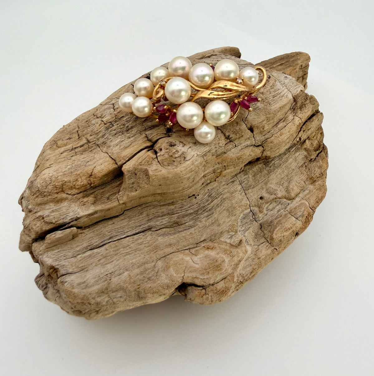14 KT Gold Ruby & Pearl Brooch