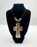 Large Sterling Silver Cross on Cord with 4 Silver Small Balls  ￼