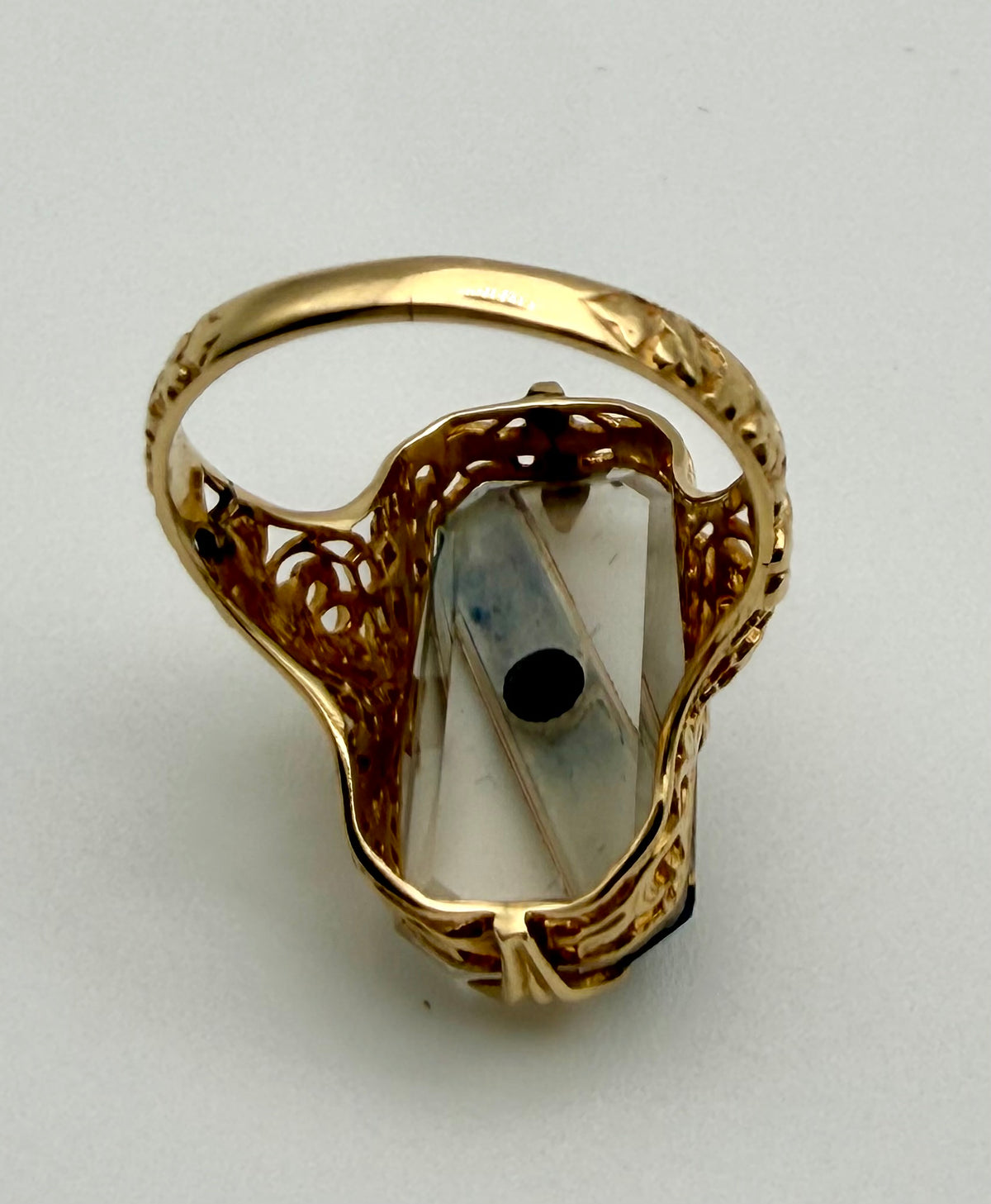 14 KT Gold Glass & Diamond Art Deco Ring