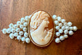 14K Gold & Pearl Cameo Brooch