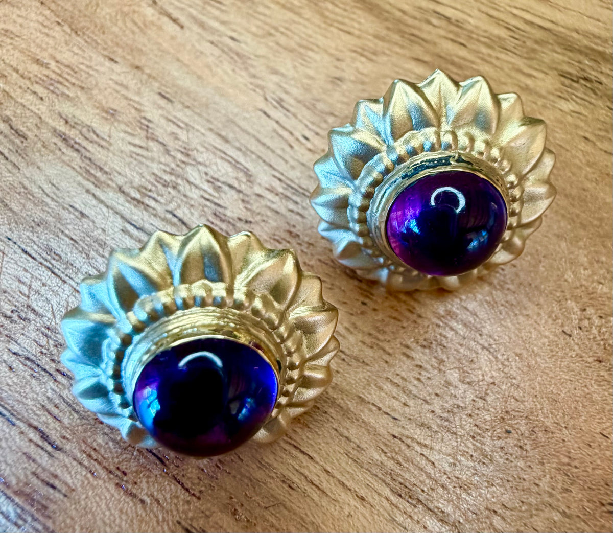 14K Gold Garnet Earrings Pierced