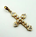 14 KT Gold Cross with Pearls & Diamonds