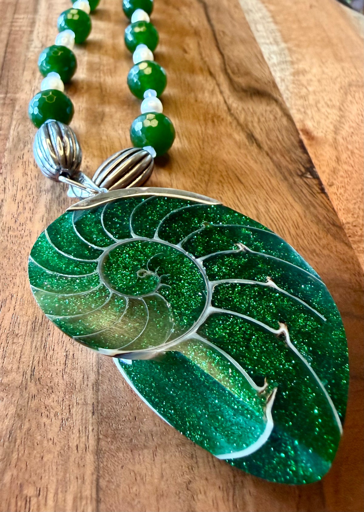 Silver & Pearl Stone Shell Necklace