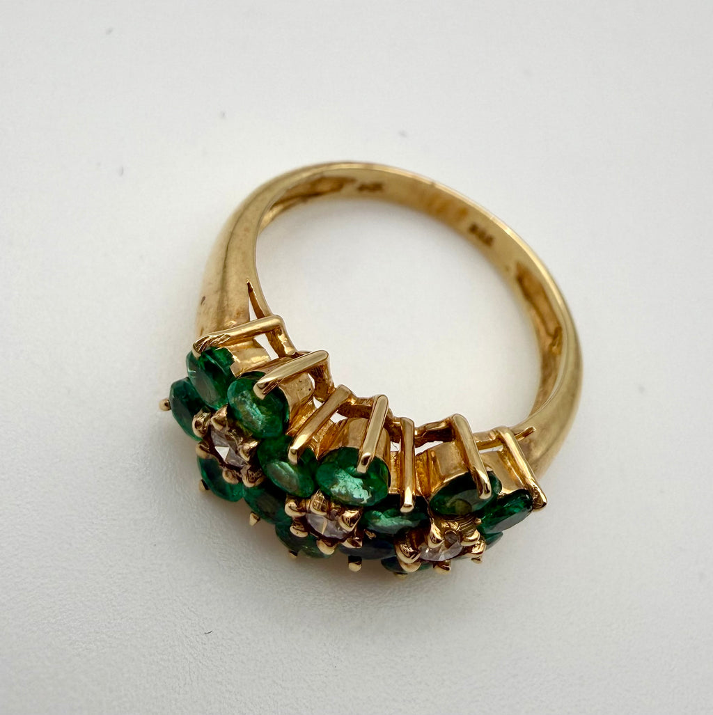 14 KT Gold Ring with Emeralds & Diamonds