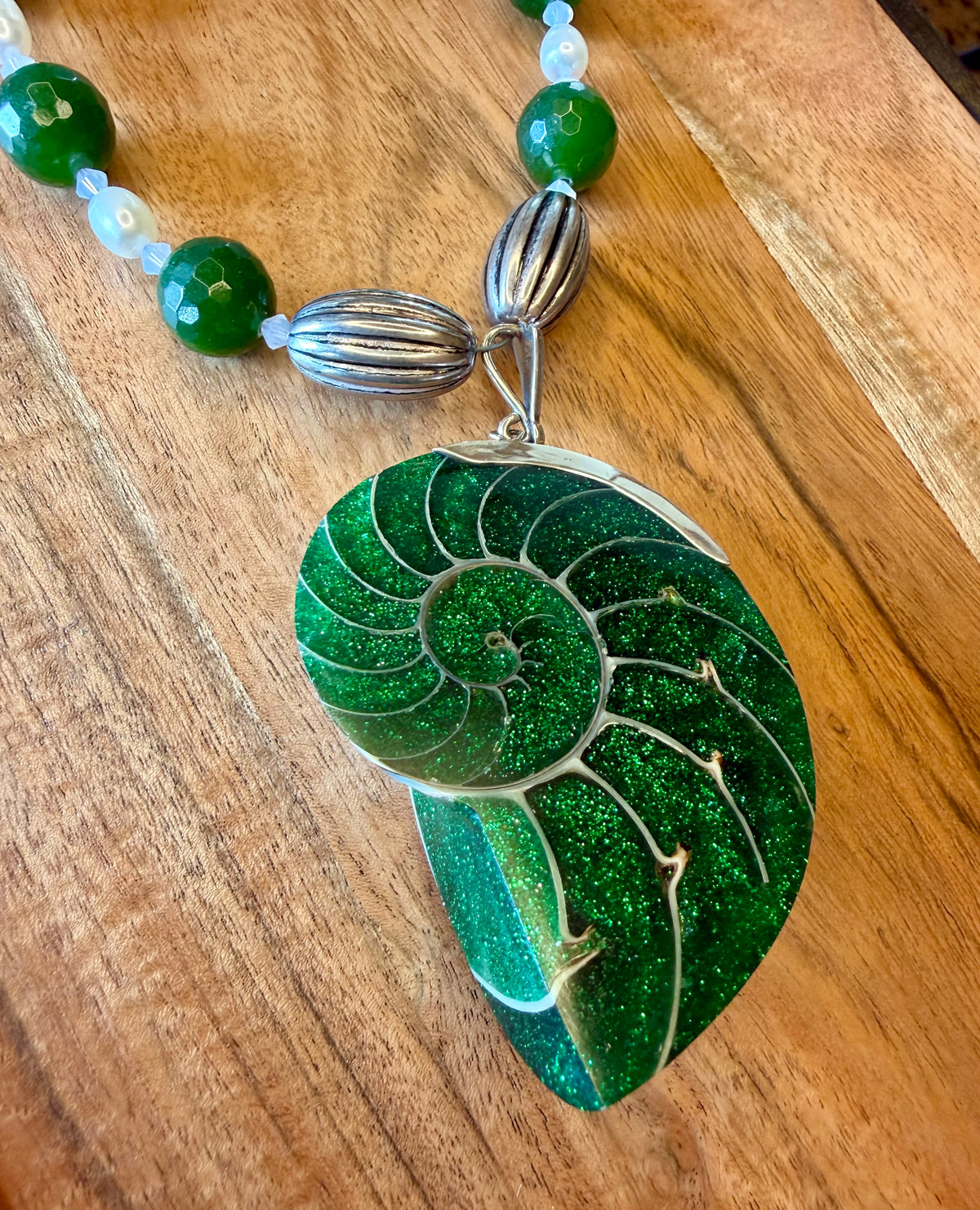 Silver & Pearl Stone Shell Necklace