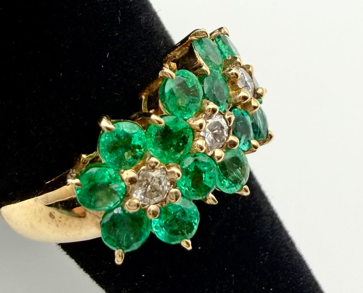 14 KT Gold Ring with Emeralds & Diamonds