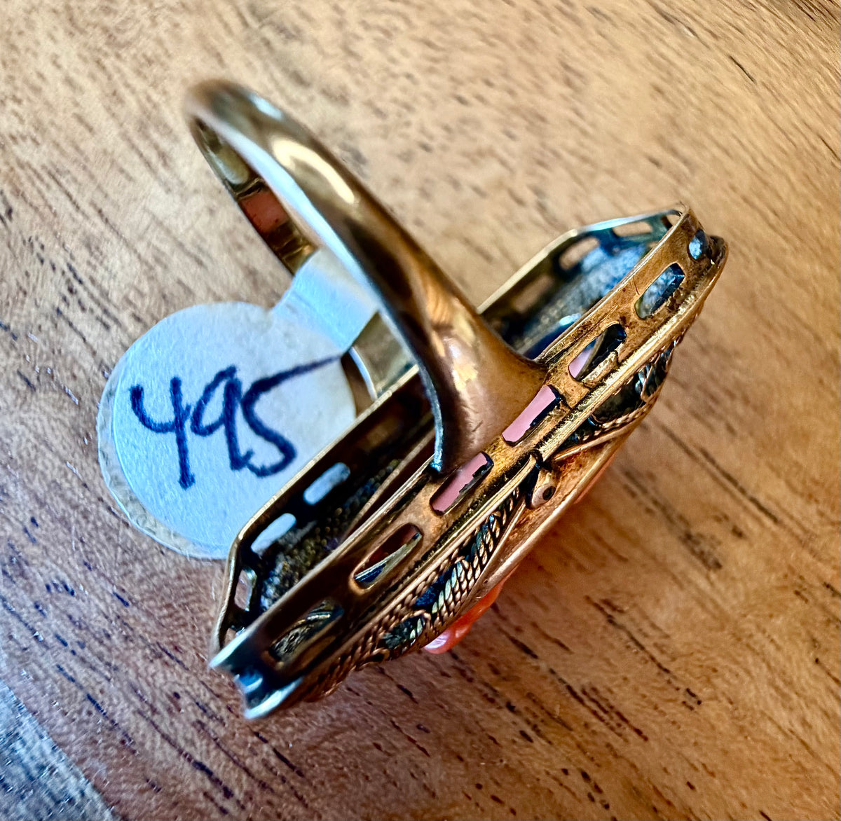 10K Gold Coral Cameo Pinky Ring