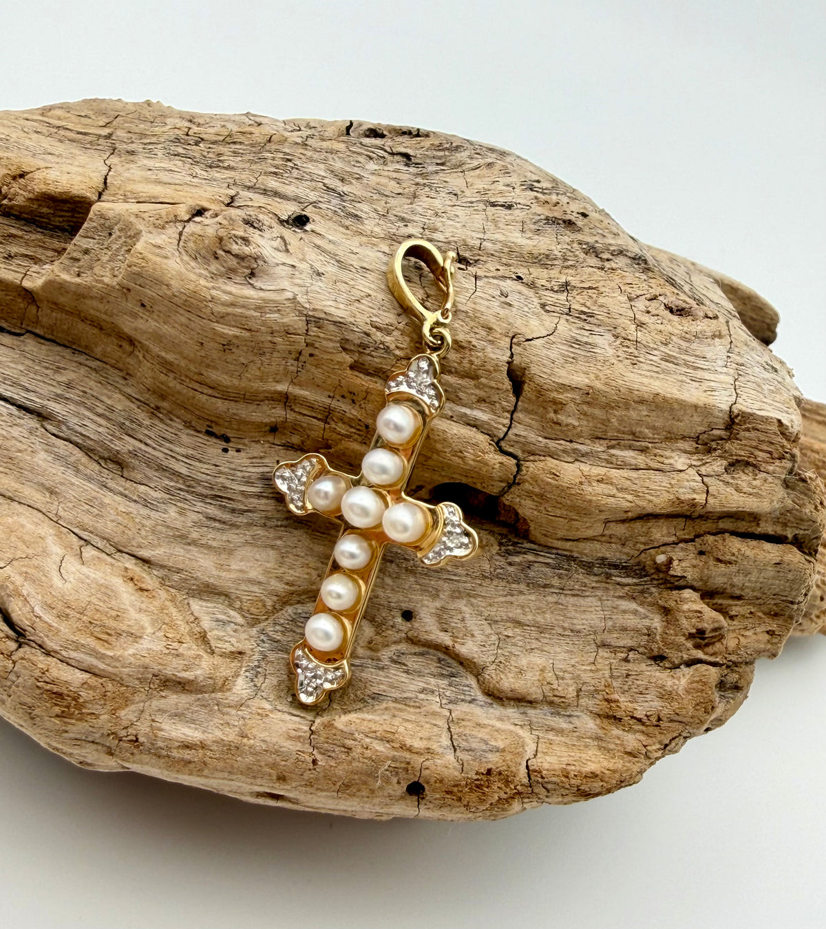 14 KT Gold Cross with Pearls & Diamonds