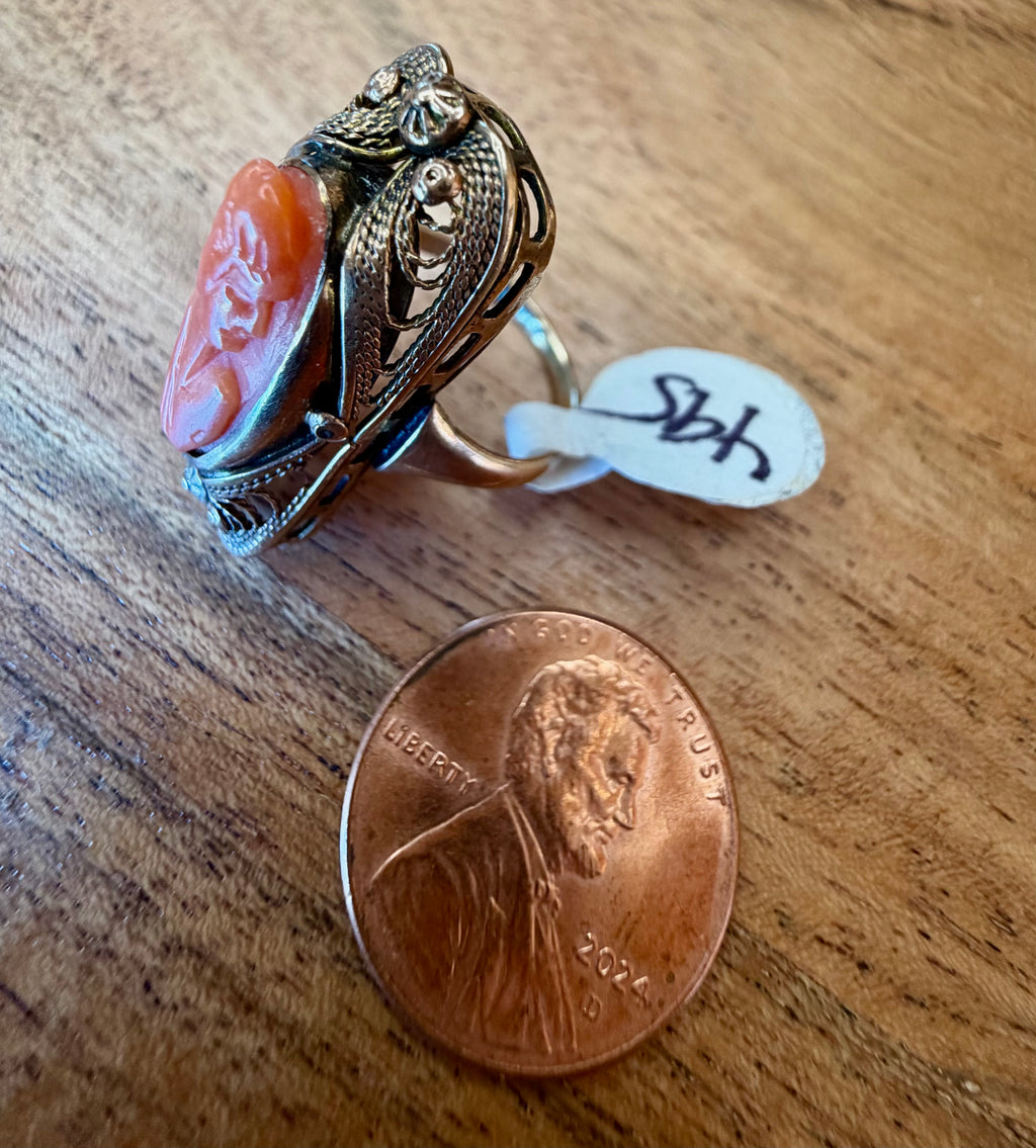 10K Gold Coral Cameo Pinky Ring