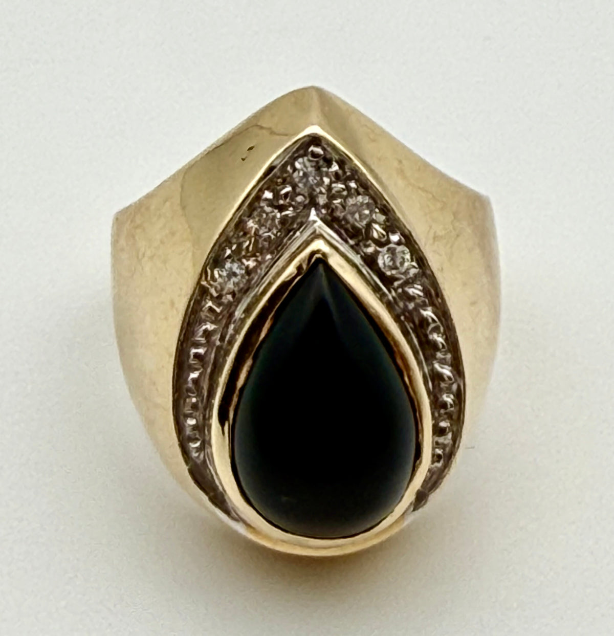 14 KT Gold Ring with Onyx & Diamonds