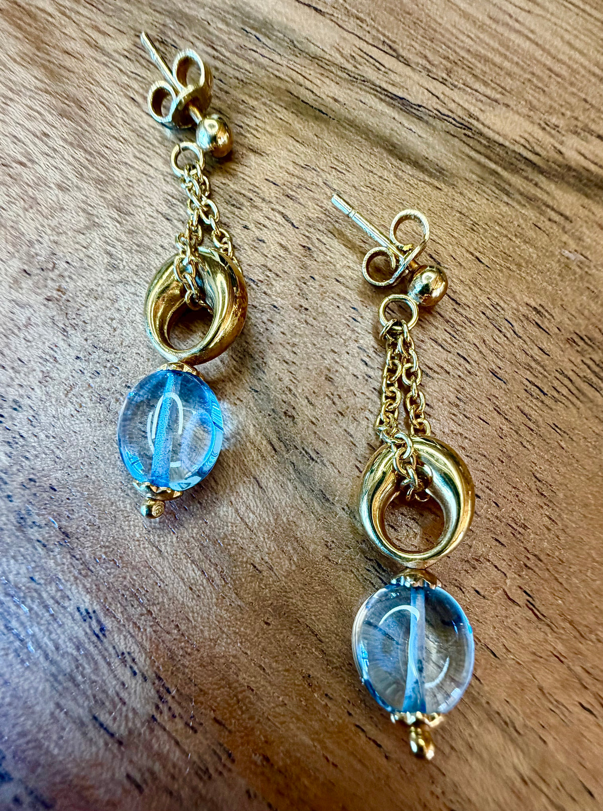 14K Gold Pierced Aqua Earrings
