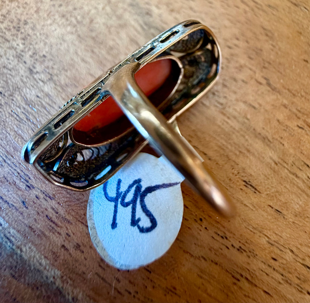 10K Gold Coral Cameo Pinky Ring