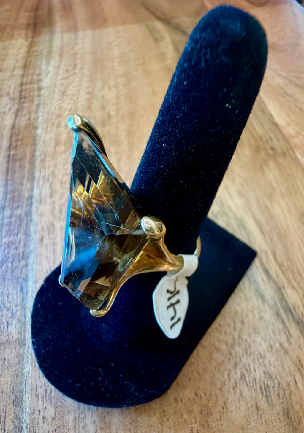 14K Gold Vintage Smokey Diamond Topaz 1970’s Ring