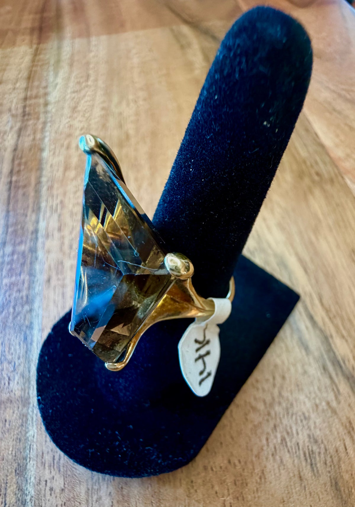14K Gold Vintage Smokey Diamond Topaz 1970’s Ring