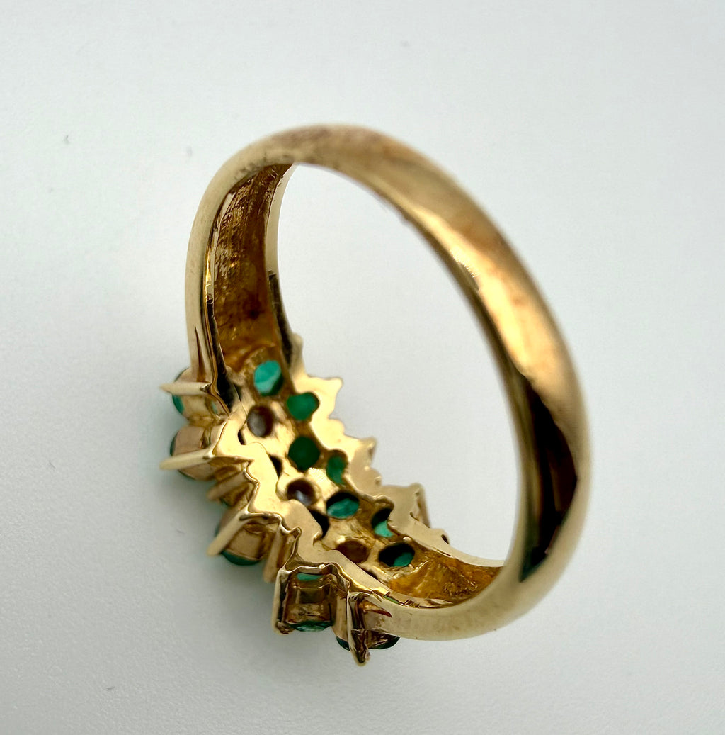 14 KT Gold Ring with Emeralds & Diamonds