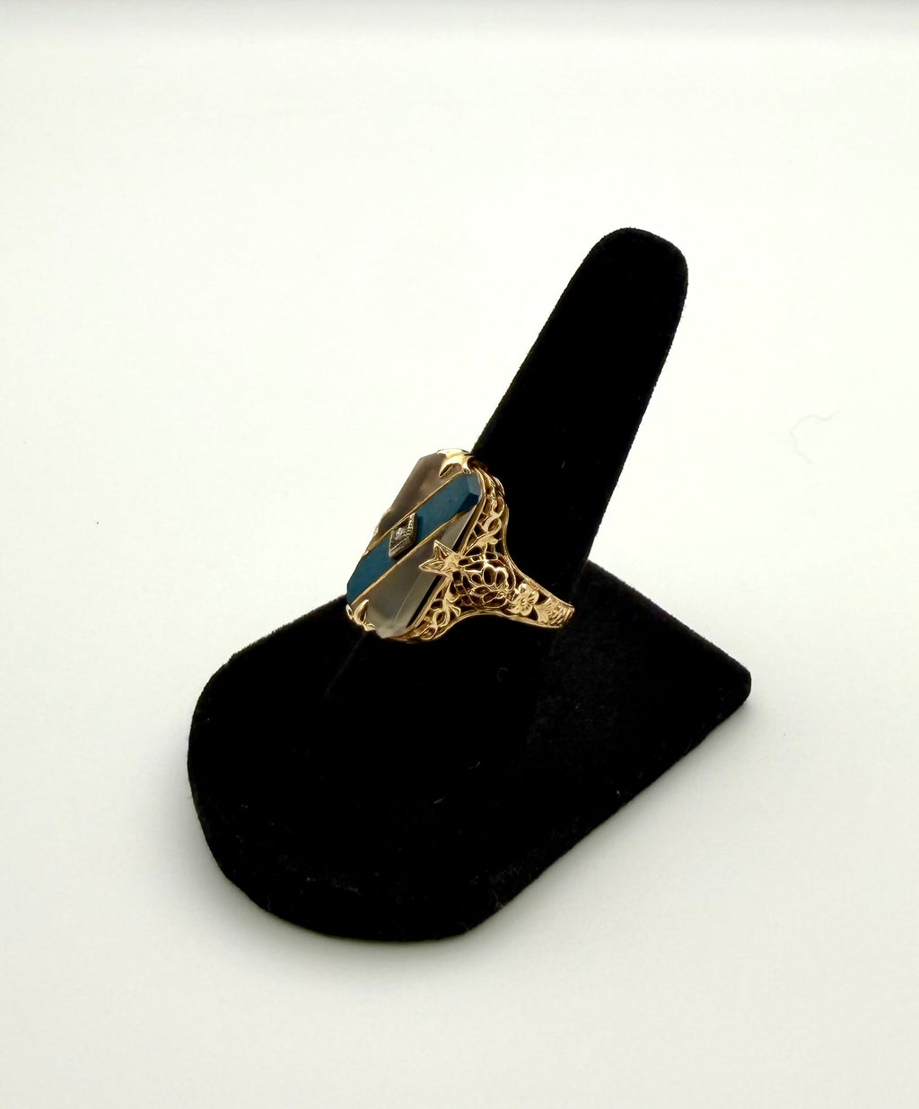 14 KT Gold Glass & Diamond Art Deco Ring