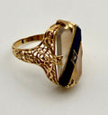 14 KT Gold Glass & Diamond Art Deco Ring
