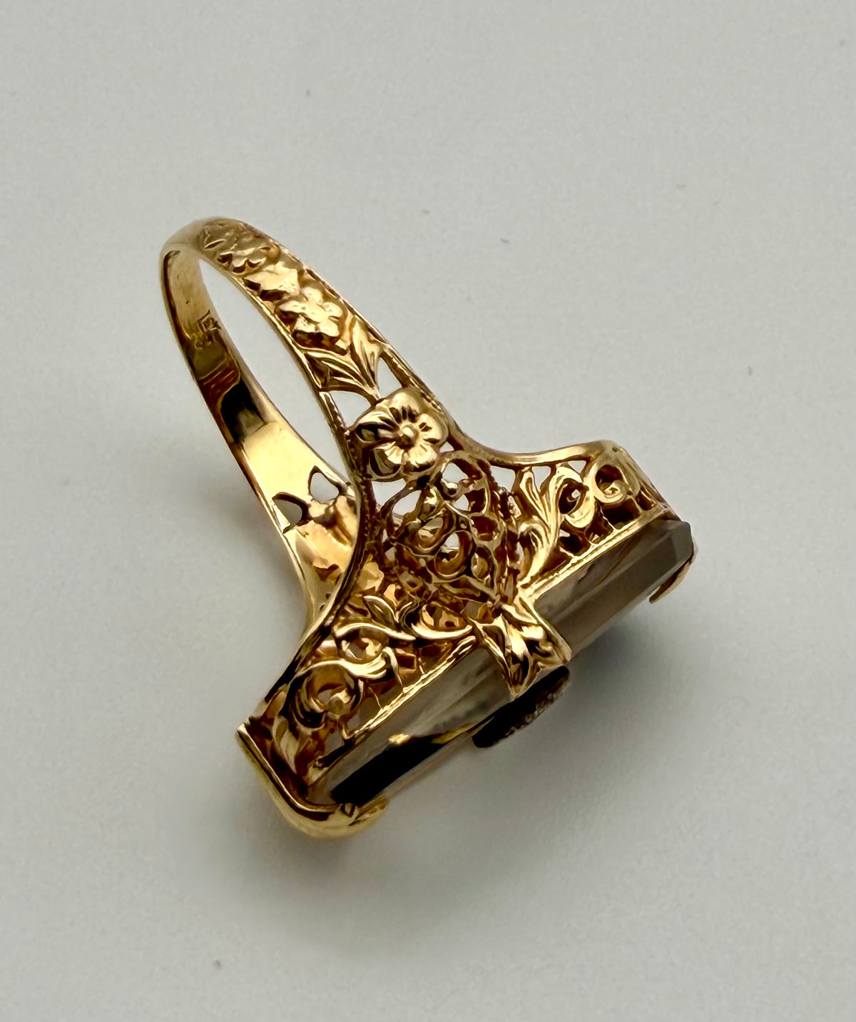 14 KT Gold Glass & Diamond Art Deco Ring