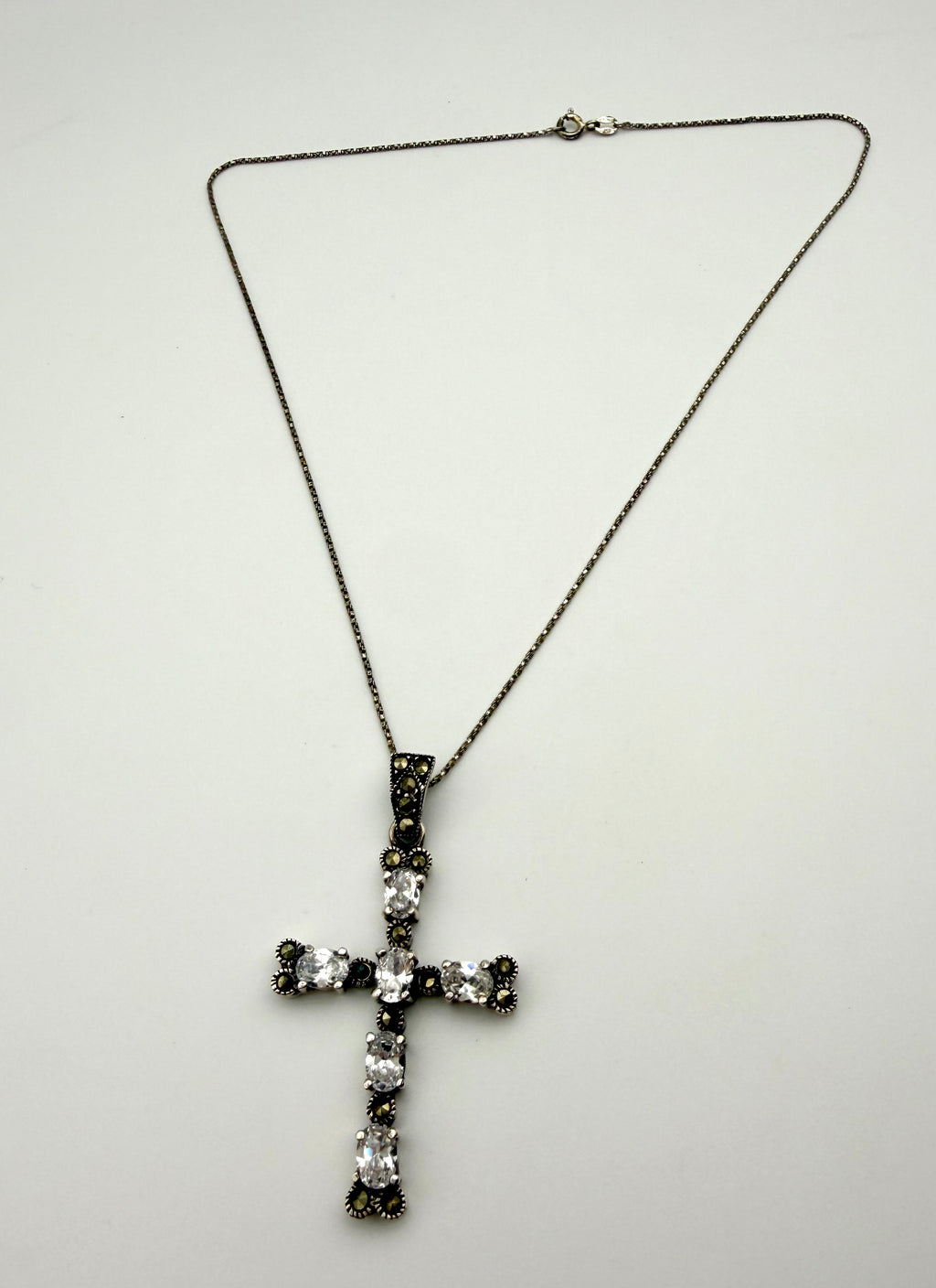 Sterling Silver Cross with White Topaz from Italy