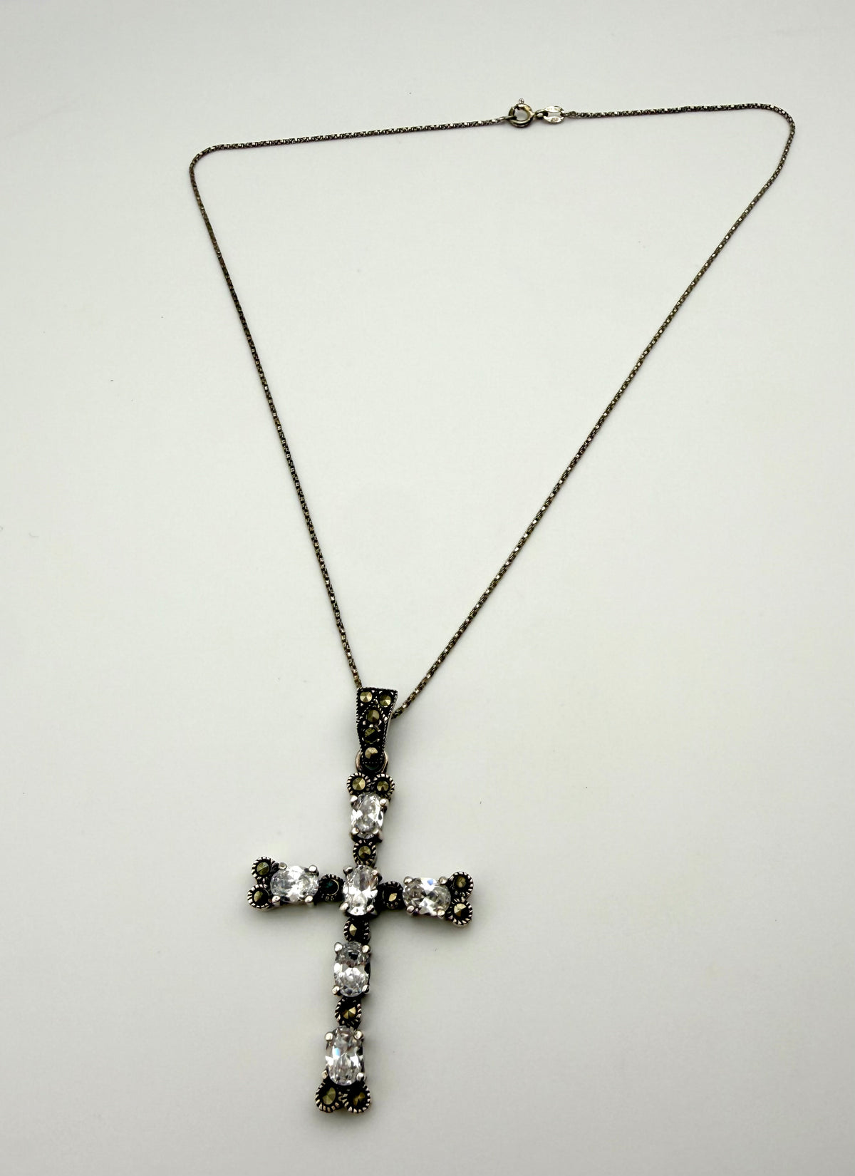 Sterling Silver Cross with White Topaz from Italy