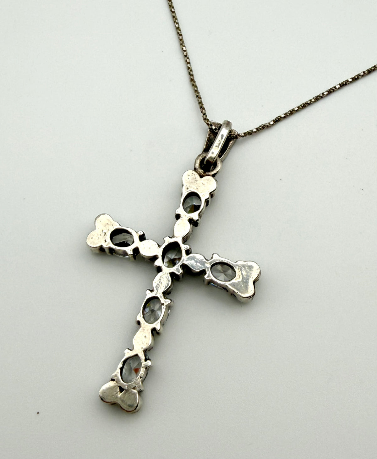 Sterling Silver Cross with White Topaz from Italy