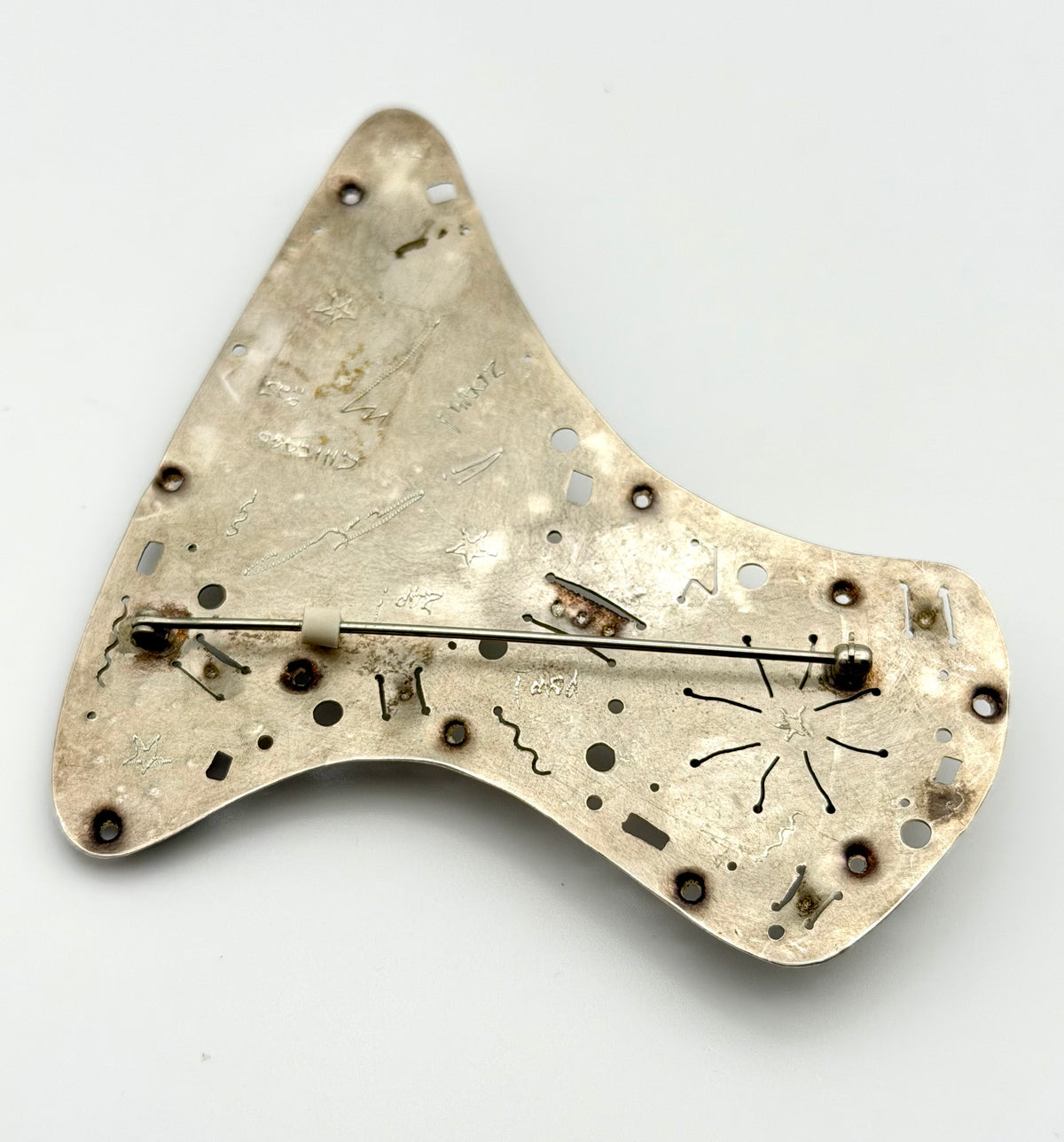 Sterling Silver Brooch With Stones & Shell Signed By Artist