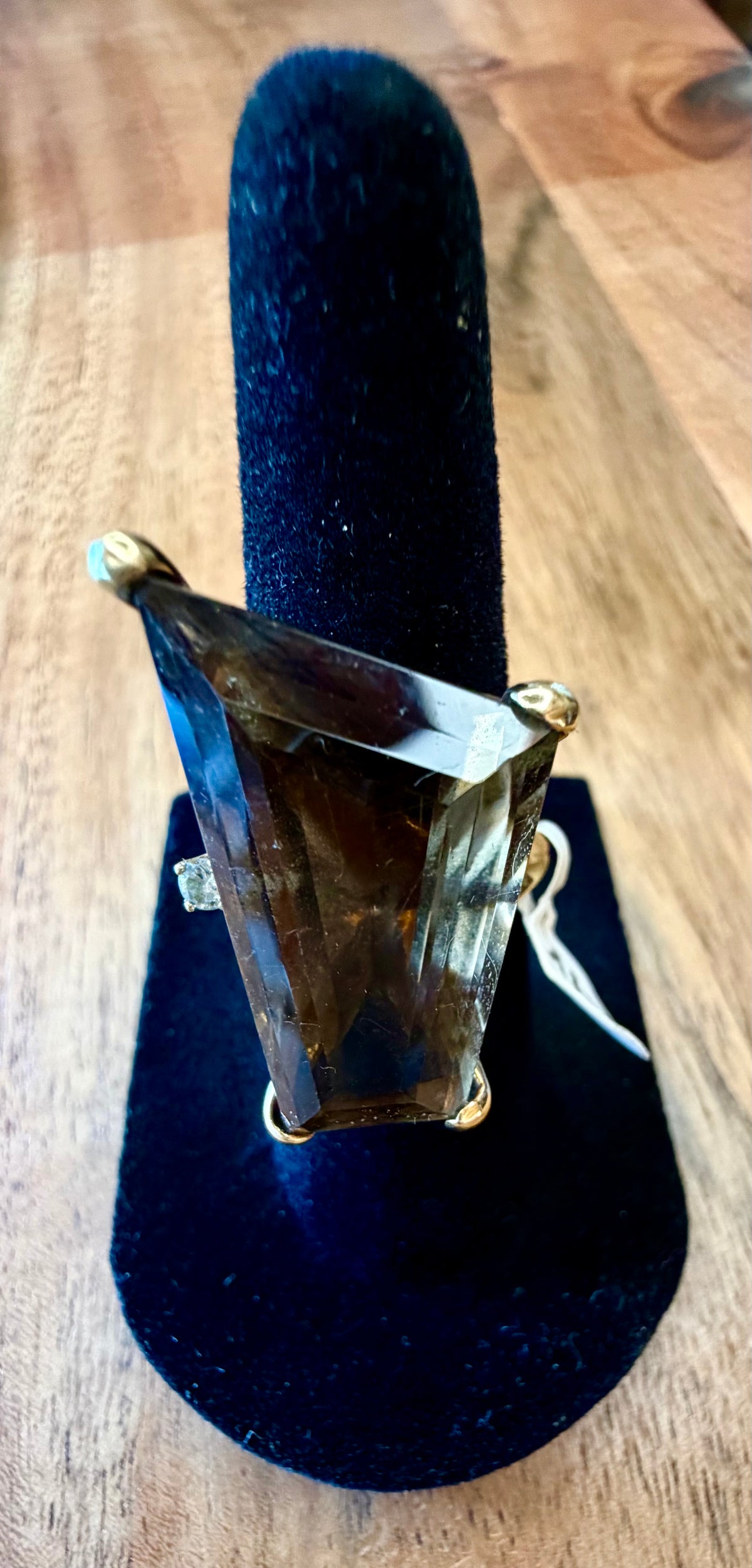 14K Gold Vintage Smokey Diamond Topaz 1970’s Ring