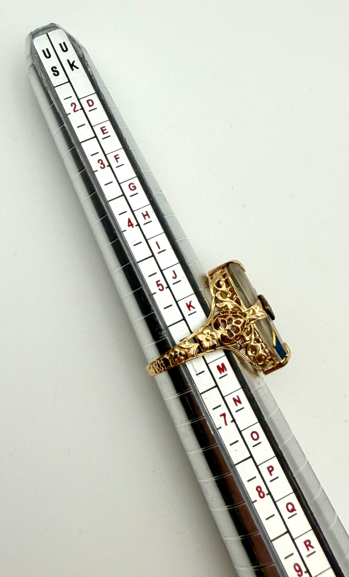 14 KT Gold Glass & Diamond Art Deco Ring