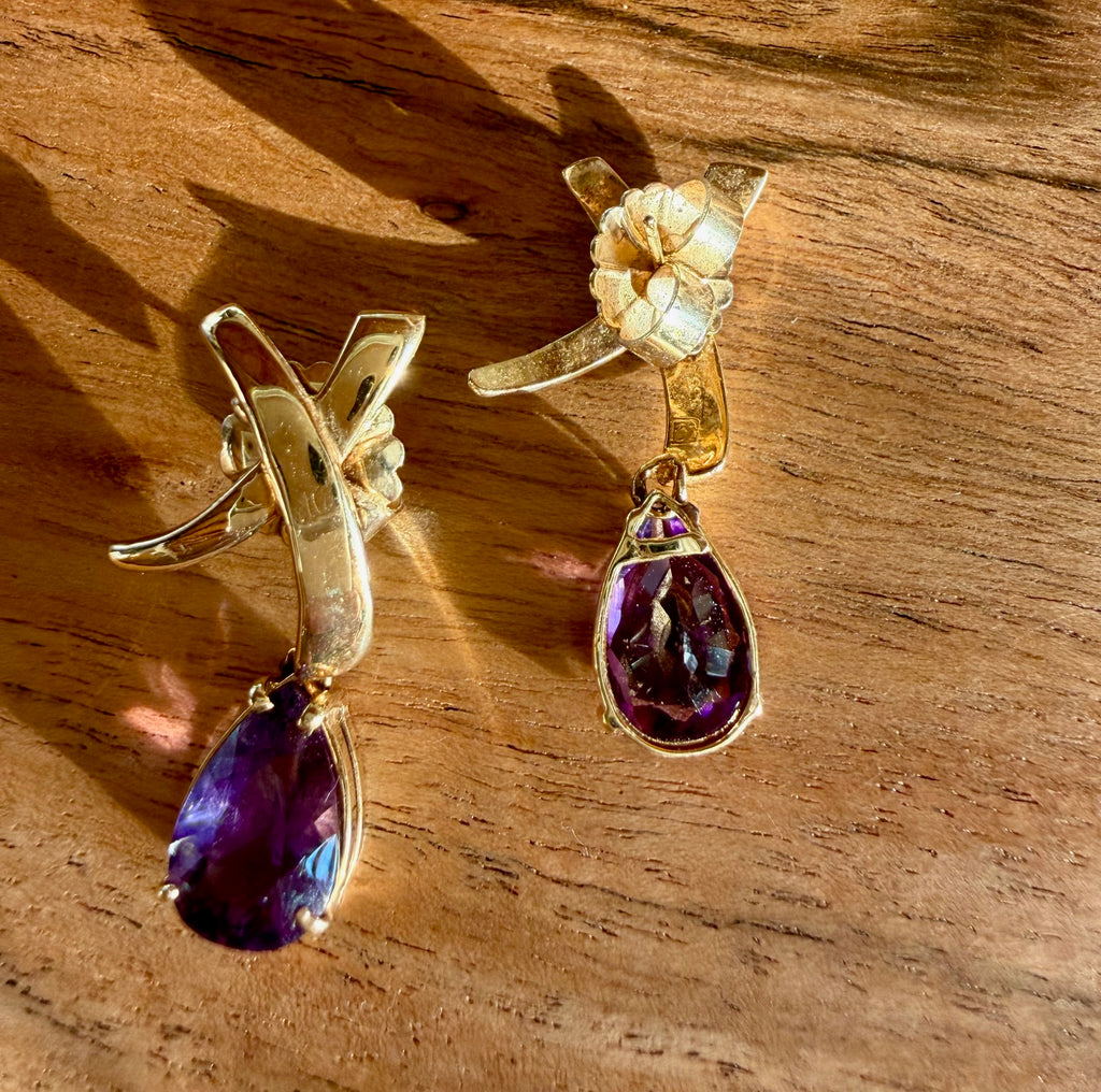 14K Gold Amethyst Earrings