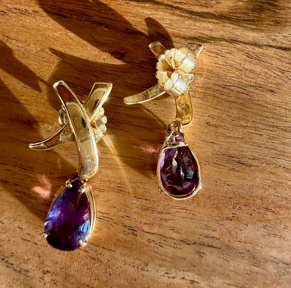 14K Gold Amethyst Earrings