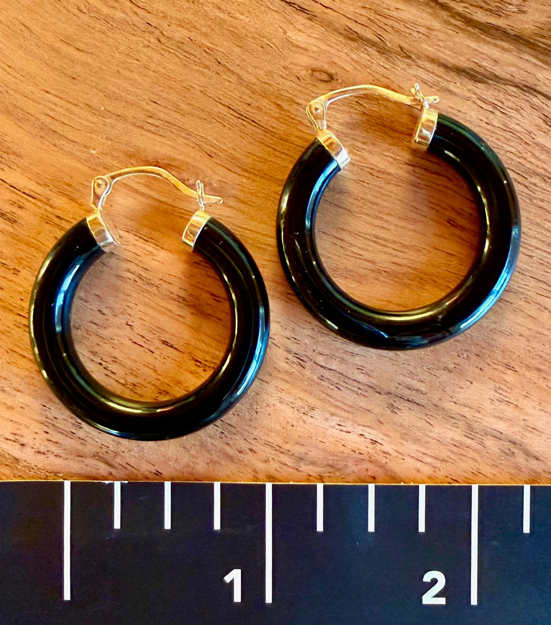 14K Gold & Black Onyx Hoop Earrings