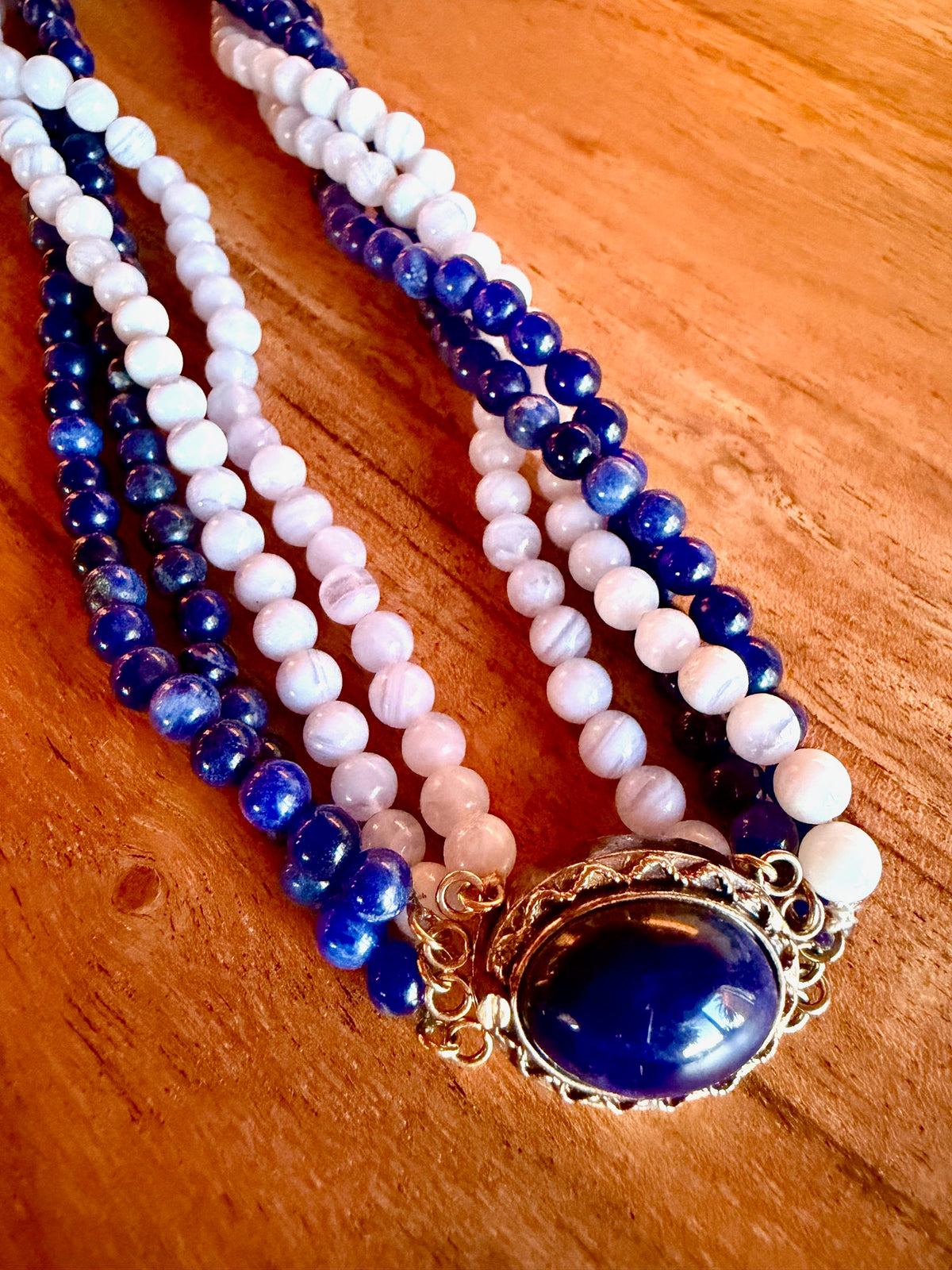 Sterling Silver with Lapis and Quarts Precious Stones