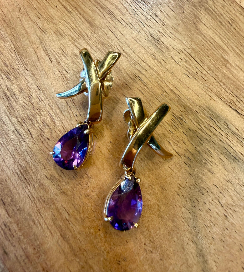 14K Gold Amethyst Earrings