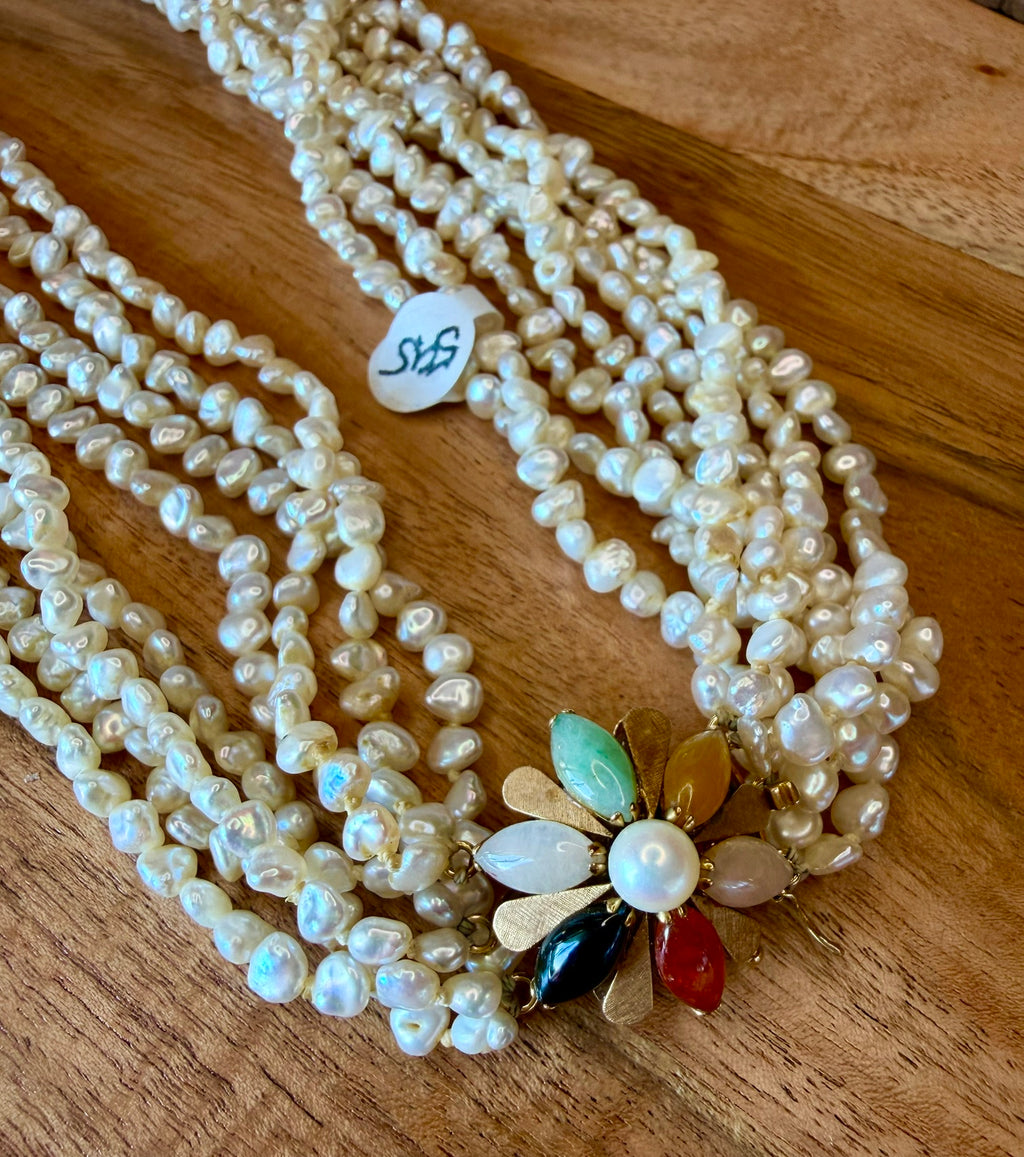 Pearl Stone Necklace 14 KT