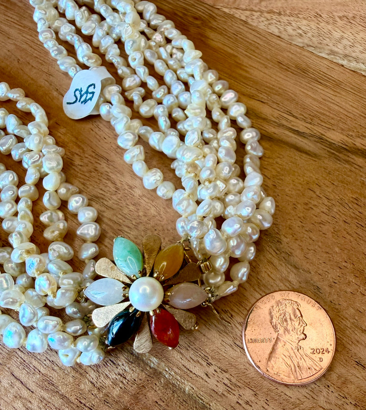 Pearl Stone Necklace 14 KT