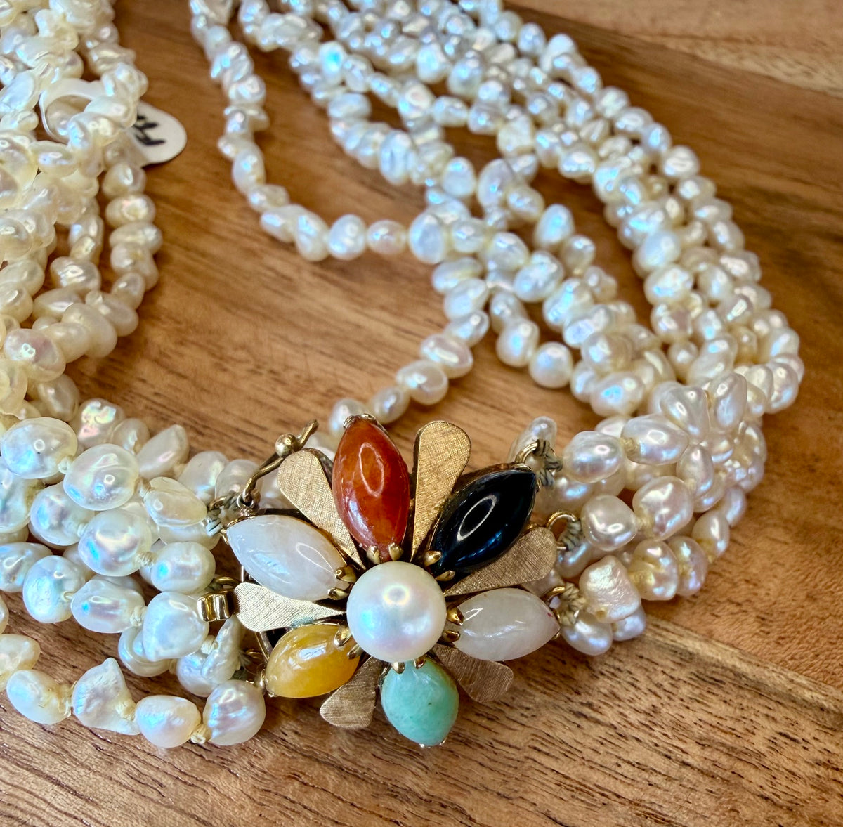 Pearl Stone Necklace 14 KT